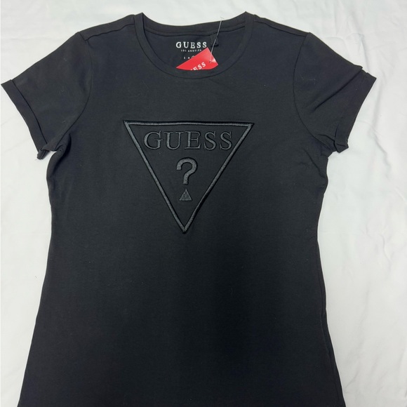 Guess Los Angeles W L Black T-Shirt  Carlee Triangle Tee Front Logo Embroidery - Picture 2 of 9
